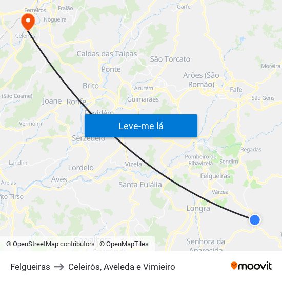 Felgueiras to Celeirós, Aveleda e Vimieiro map
