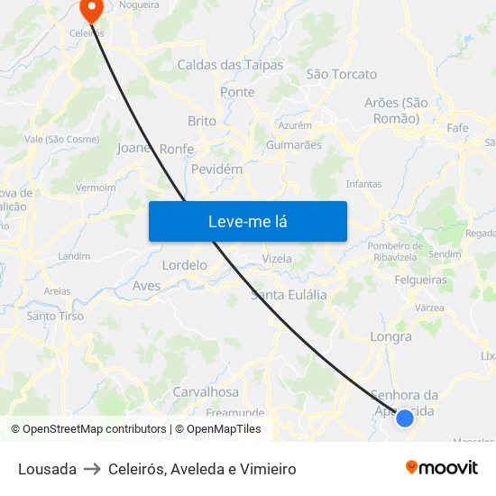 Lousada to Celeirós, Aveleda e Vimieiro map