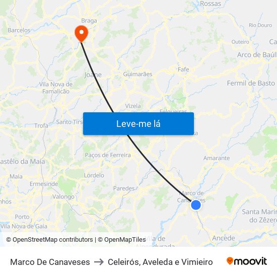 Marco De Canaveses to Celeirós, Aveleda e Vimieiro map