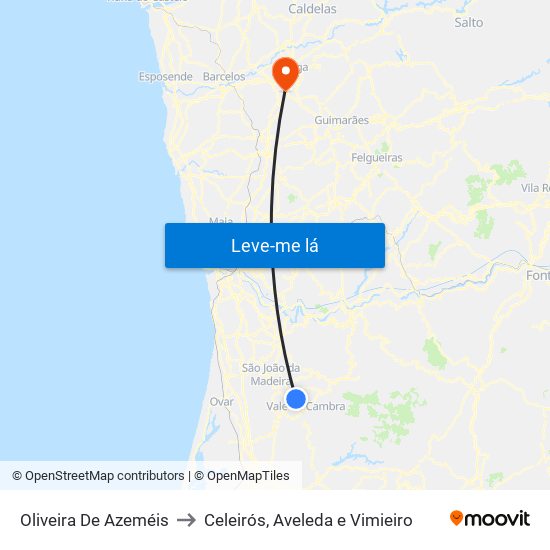 Oliveira De Azeméis to Celeirós, Aveleda e Vimieiro map