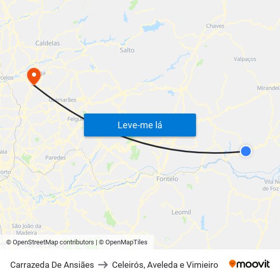 Carrazeda De Ansiães to Celeirós, Aveleda e Vimieiro map