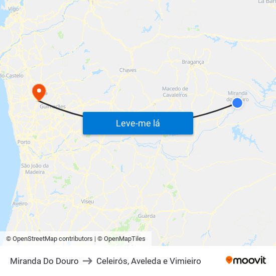 Miranda Do Douro to Celeirós, Aveleda e Vimieiro map