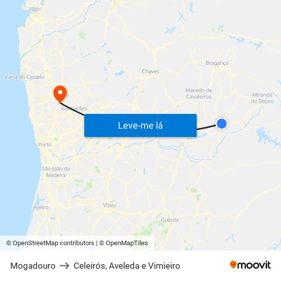 Mogadouro to Celeirós, Aveleda e Vimieiro map