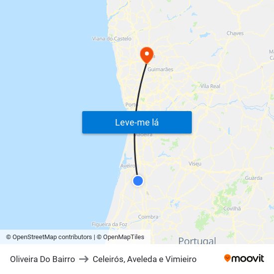 Oliveira Do Bairro to Celeirós, Aveleda e Vimieiro map