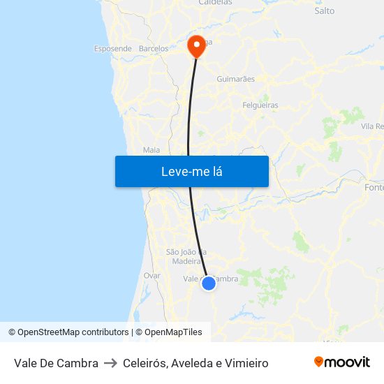 Vale De Cambra to Celeirós, Aveleda e Vimieiro map