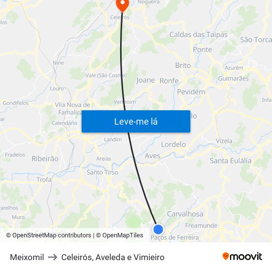 Meixomil to Celeirós, Aveleda e Vimieiro map