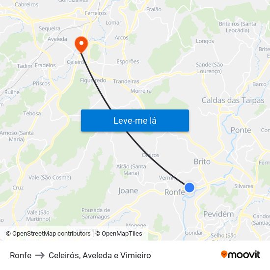 Ronfe to Celeirós, Aveleda e Vimieiro map