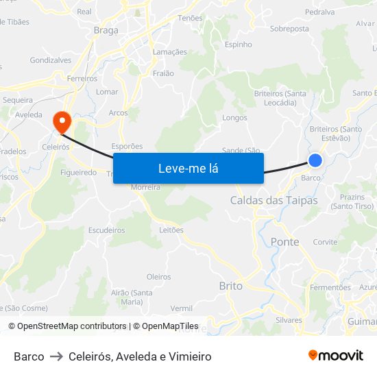 Barco to Celeirós, Aveleda e Vimieiro map