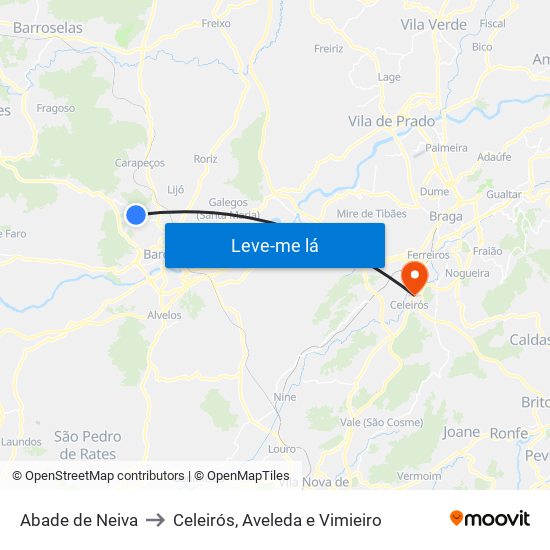 Abade de Neiva to Celeirós, Aveleda e Vimieiro map