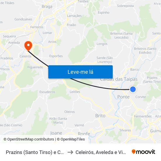 Prazins (Santo Tirso) e Corvite to Celeirós, Aveleda e Vimieiro map