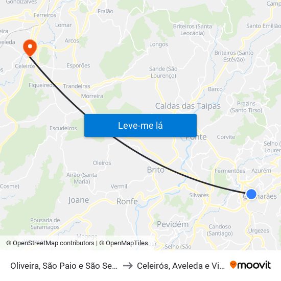 Oliveira, São Paio e São Sebastião to Celeirós, Aveleda e Vimieiro map