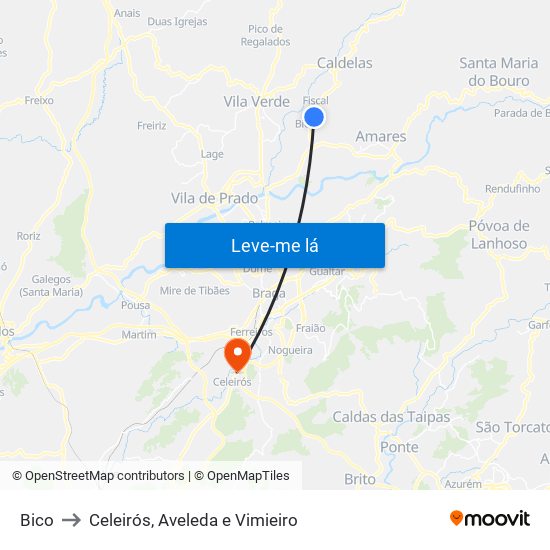 Bico to Celeirós, Aveleda e Vimieiro map