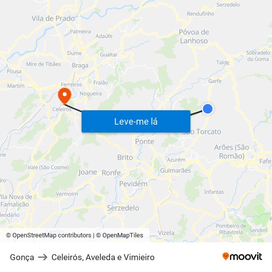 Gonça to Celeirós, Aveleda e Vimieiro map