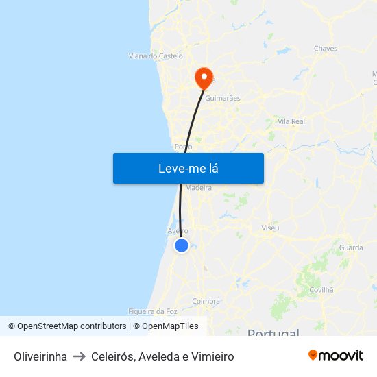 Oliveirinha to Celeirós, Aveleda e Vimieiro map