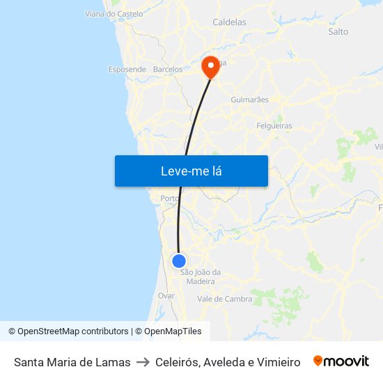 Santa Maria de Lamas to Celeirós, Aveleda e Vimieiro map