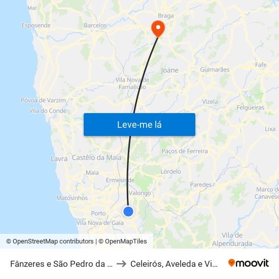 Fânzeres e São Pedro da Cova to Celeirós, Aveleda e Vimieiro map