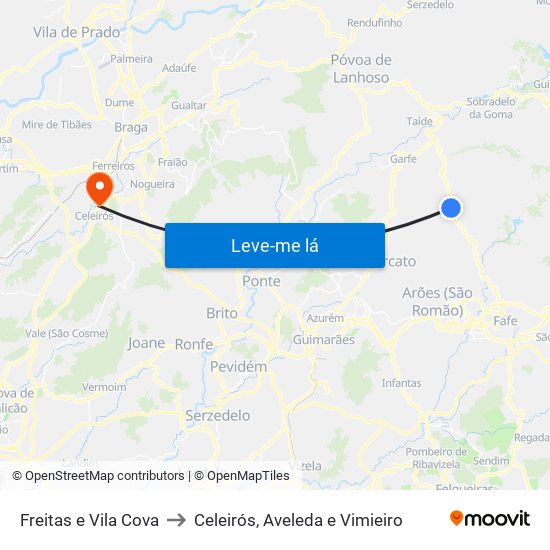 Freitas e Vila Cova to Celeirós, Aveleda e Vimieiro map