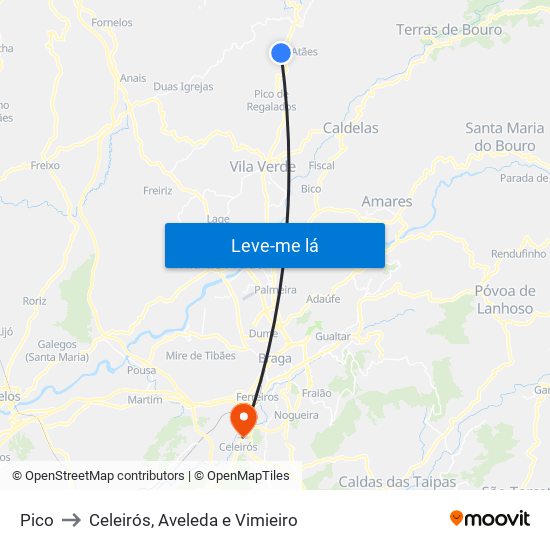 Pico to Celeirós, Aveleda e Vimieiro map