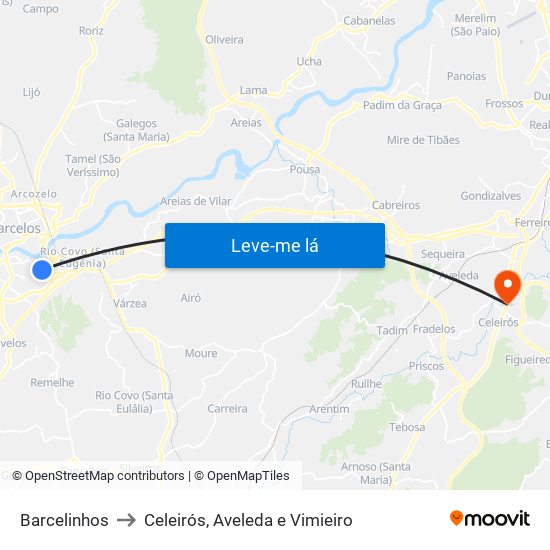 Barcelinhos to Celeirós, Aveleda e Vimieiro map