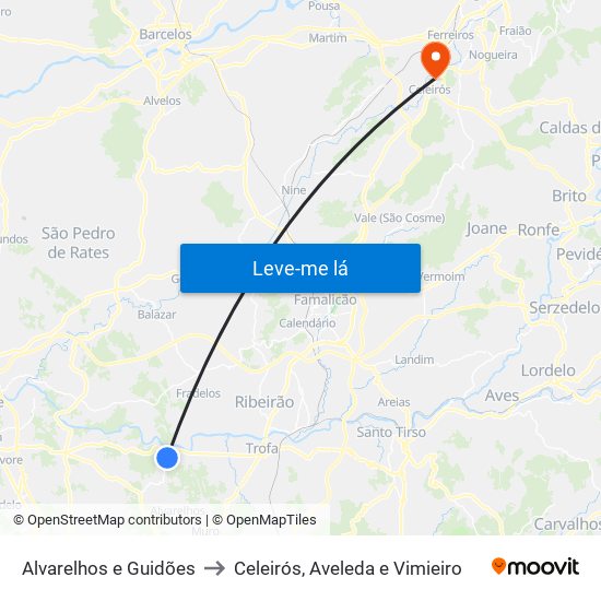 Alvarelhos e Guidões to Celeirós, Aveleda e Vimieiro map