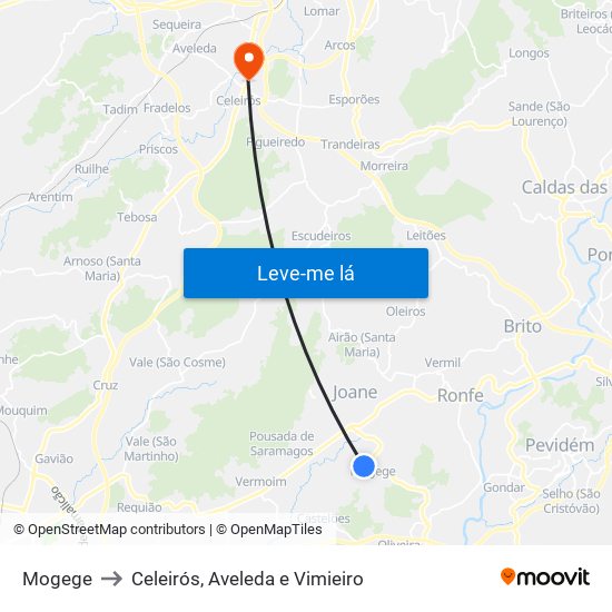 Mogege to Celeirós, Aveleda e Vimieiro map