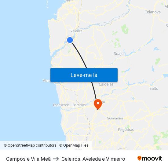 Campos e Vila Meã to Celeirós, Aveleda e Vimieiro map