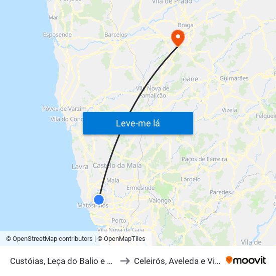 Custóias, Leça do Balio e Guifões to Celeirós, Aveleda e Vimieiro map