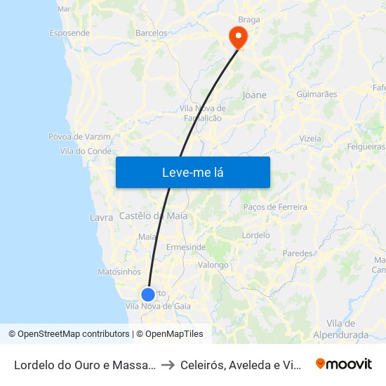 Lordelo do Ouro e Massarelos to Celeirós, Aveleda e Vimieiro map