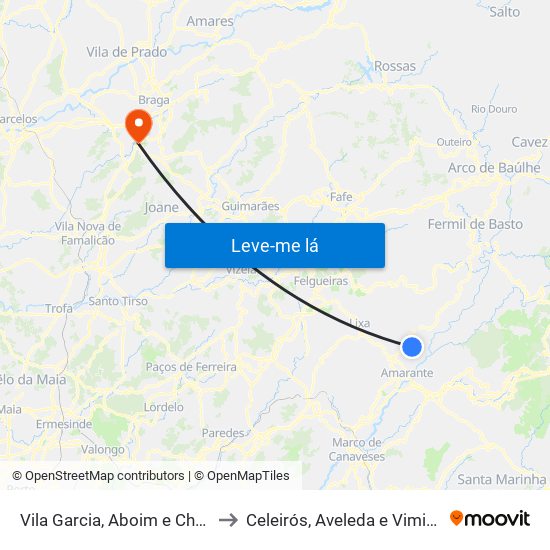 Vila Garcia, Aboim e Chapa to Celeirós, Aveleda e Vimieiro map