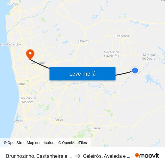 Brunhozinho, Castanheira e Sanhoane to Celeirós, Aveleda e Vimieiro map