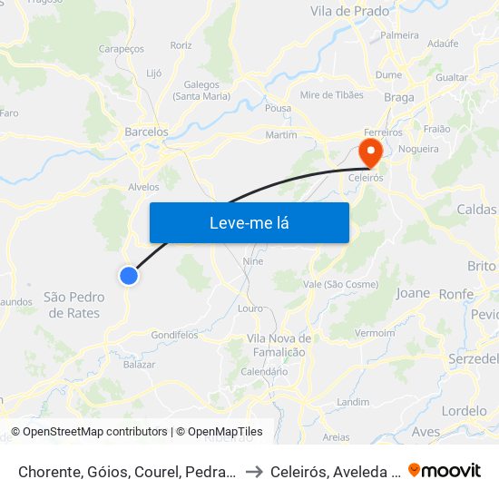 Chorente, Góios, Courel, Pedra Furada e Gueral to Celeirós, Aveleda e Vimieiro map