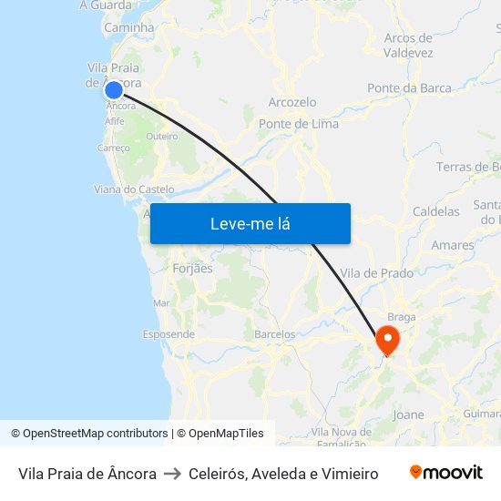 Vila Praia de Âncora to Celeirós, Aveleda e Vimieiro map