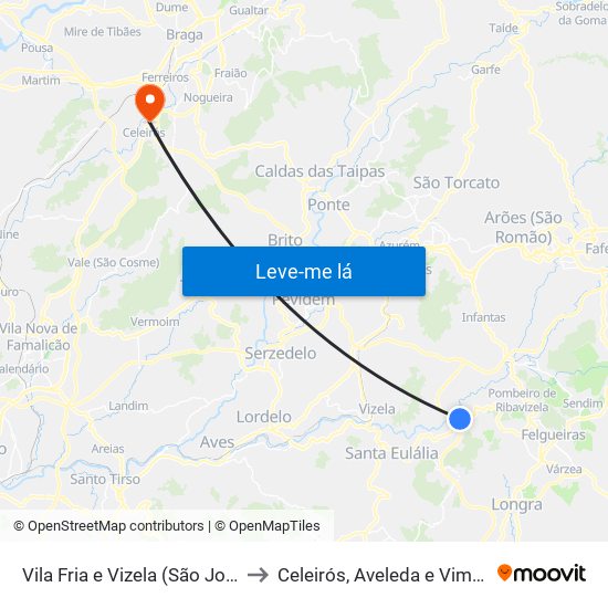 Vila Fria e Vizela (São Jorge) to Celeirós, Aveleda e Vimieiro map