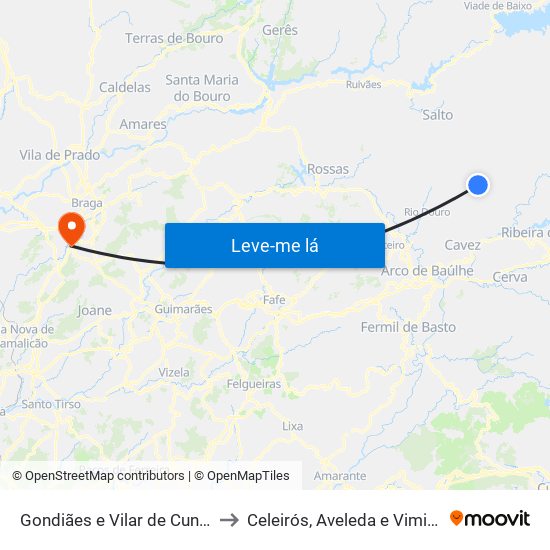 Gondiães e Vilar de Cunhas to Celeirós, Aveleda e Vimieiro map