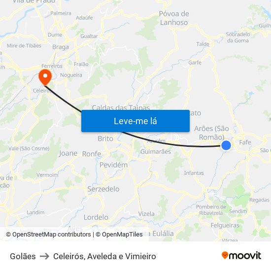 Golães to Celeirós, Aveleda e Vimieiro map