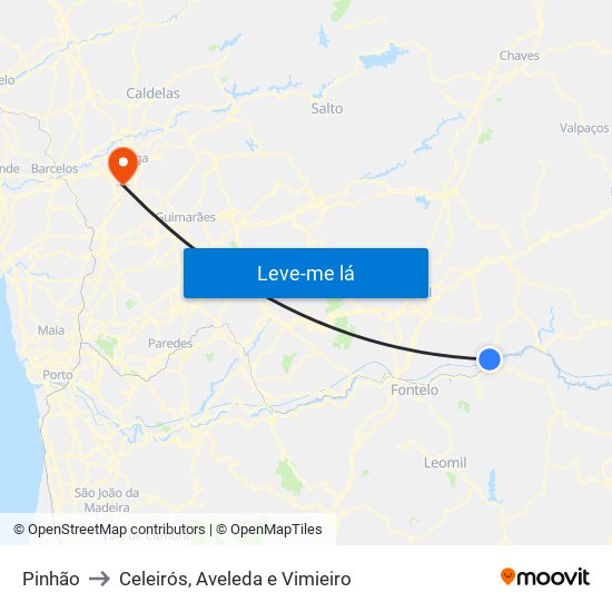 Pinhão to Celeirós, Aveleda e Vimieiro map