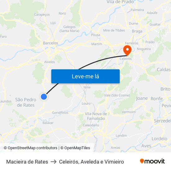 Macieira de Rates to Celeirós, Aveleda e Vimieiro map