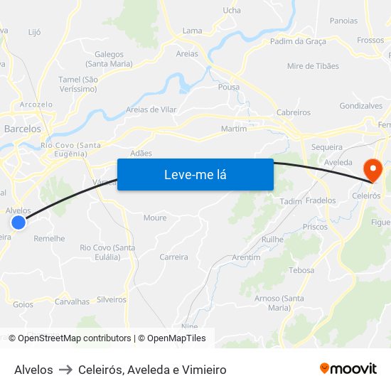 Alvelos to Celeirós, Aveleda e Vimieiro map