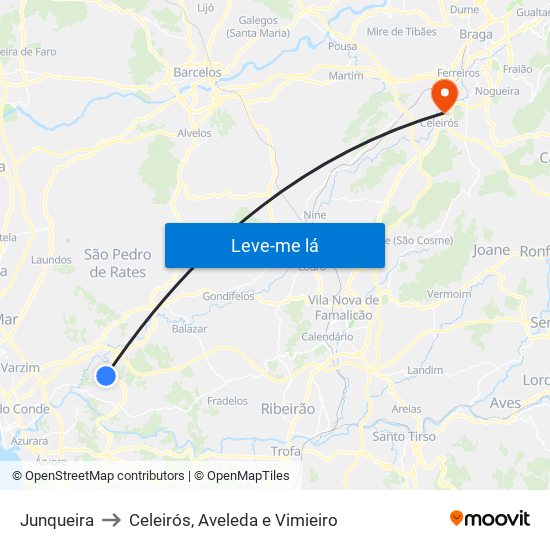 Junqueira to Celeirós, Aveleda e Vimieiro map