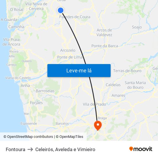 Fontoura to Celeirós, Aveleda e Vimieiro map