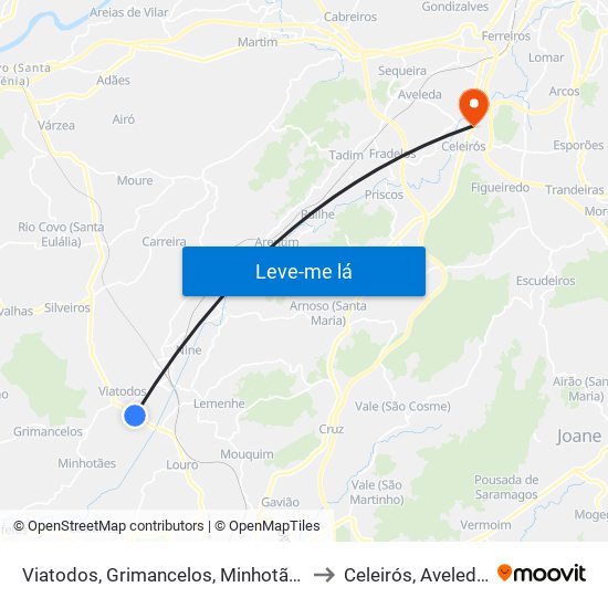 Viatodos, Grimancelos, Minhotães e Monte de Fralães to Celeirós, Aveleda e Vimieiro map