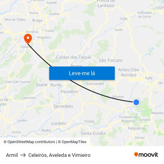 Armil to Celeirós, Aveleda e Vimieiro map