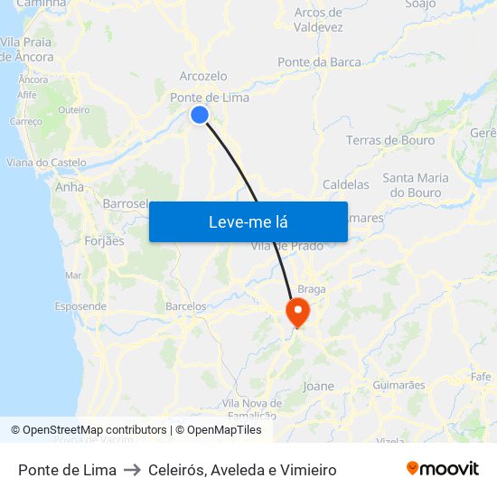 Ponte de Lima to Celeirós, Aveleda e Vimieiro map