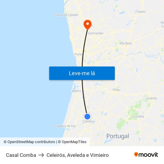 Casal Comba to Celeirós, Aveleda e Vimieiro map