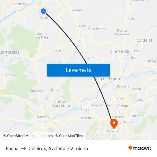 Facha to Celeirós, Aveleda e Vimieiro map