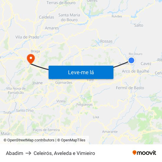 Abadim to Celeirós, Aveleda e Vimieiro map