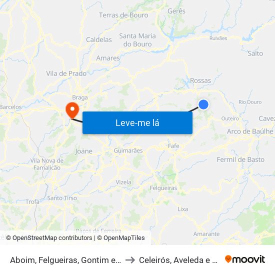 Aboim, Felgueiras, Gontim e Pedraído to Celeirós, Aveleda e Vimieiro map