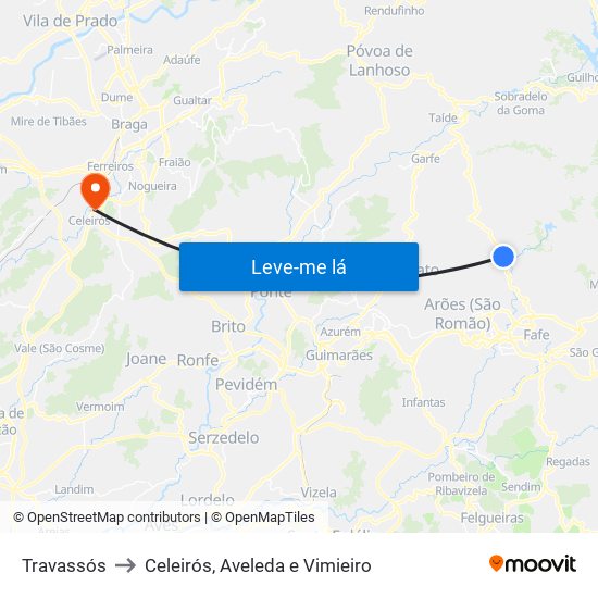 Travassós to Celeirós, Aveleda e Vimieiro map