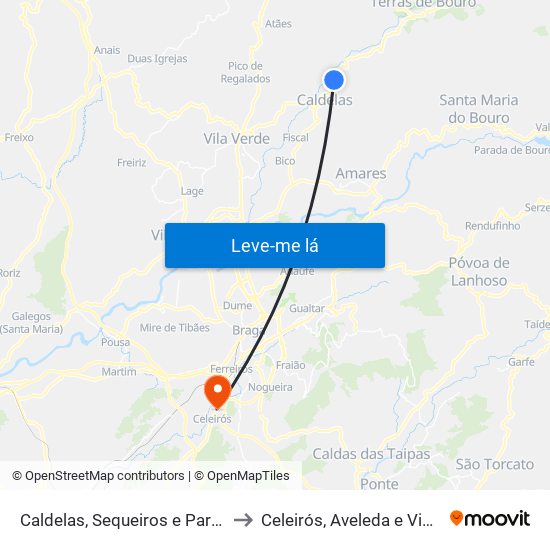 Caldelas, Sequeiros e Paranhos to Celeirós, Aveleda e Vimieiro map