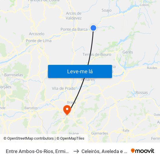 Entre Ambos-Os-Rios, Ermida e Germil to Celeirós, Aveleda e Vimieiro map